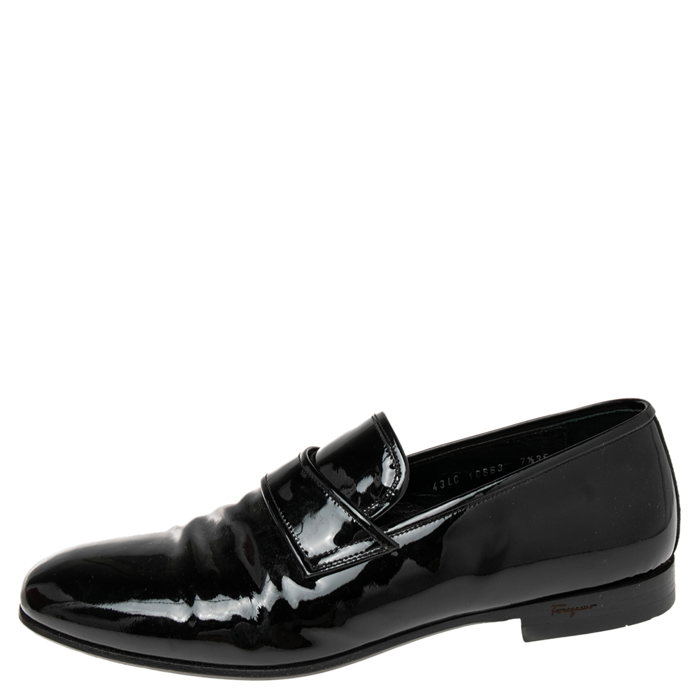

Salvatore Ferragamo Black Patent Leather Slip On Loafers Size