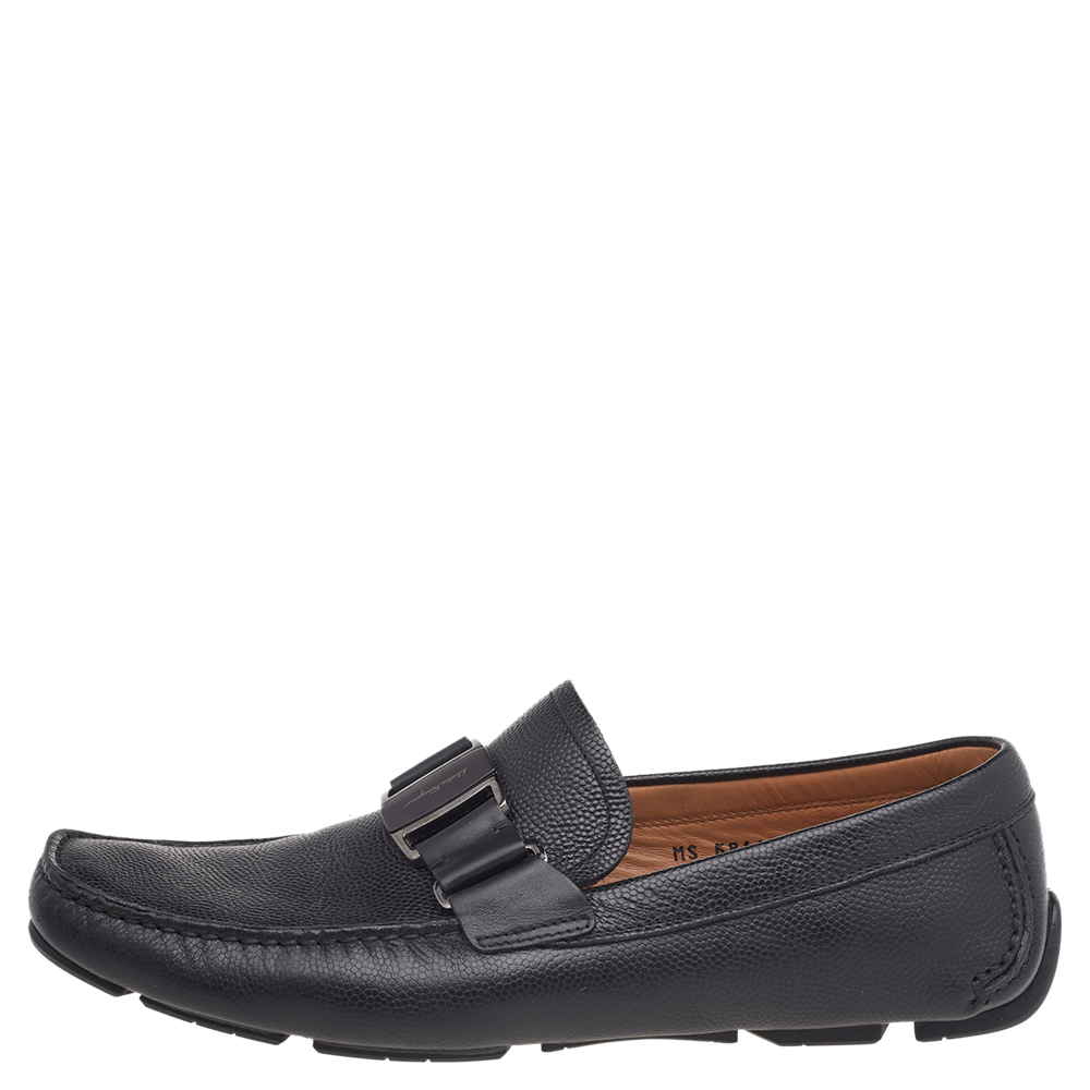

Salvatore Ferragamo Black Leather Slip On Loafers Size