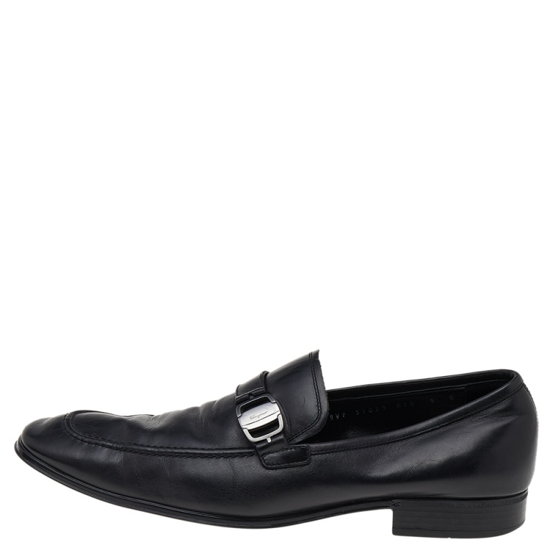 

Salvatore Ferragamo Black Leather Slip On Loafers Size