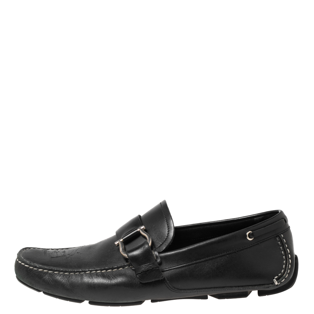 

Salvatore Ferragamo Black Leather Ponza One Side Gancio Loafers Size