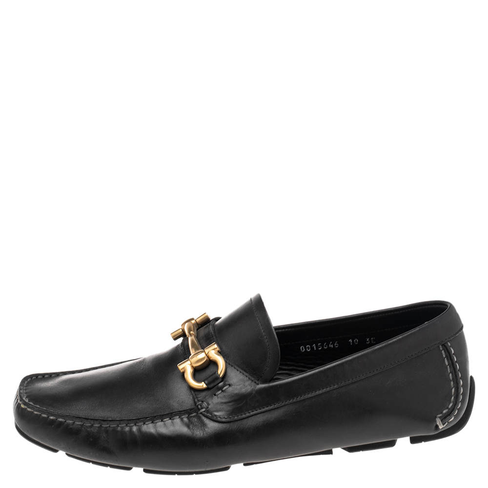 

Salvatore Ferragamo Black Leather Slip On Loafers Size