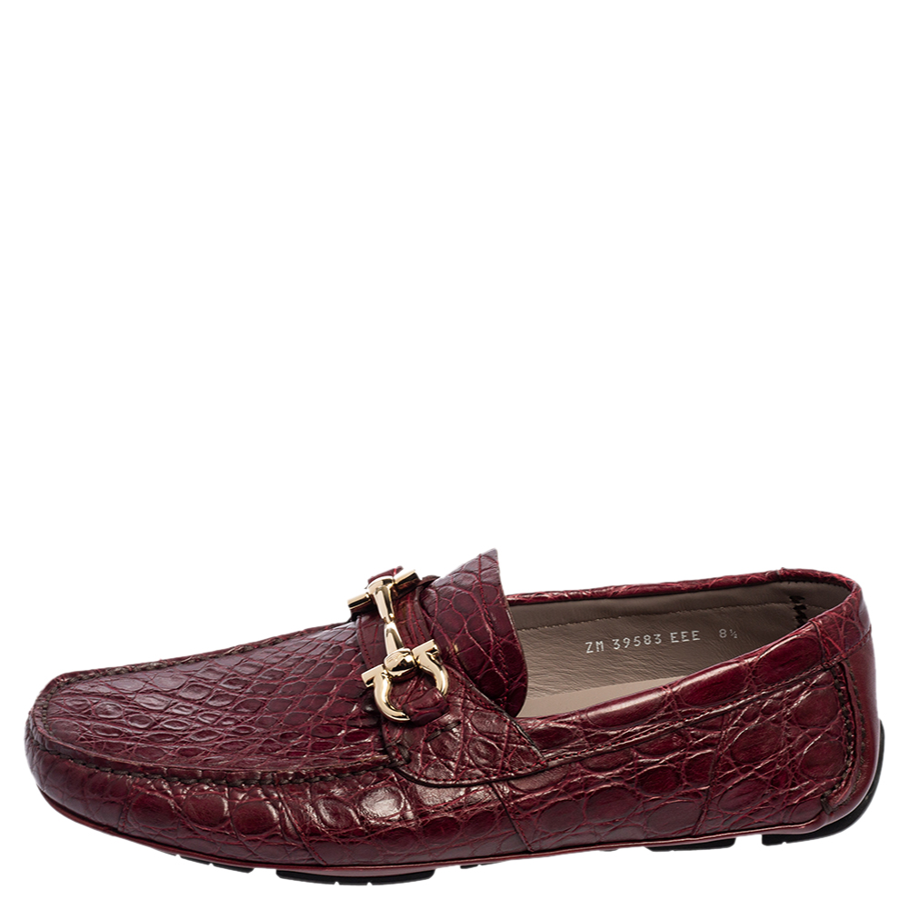 

Salvatore Ferragamo Burgundy Alligator Leather Parigi Slip-On Loafers Size