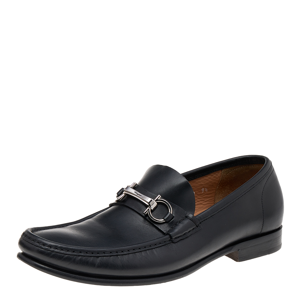 

Salvatore Ferragamo Black Leather Gancio Slip On Loafers Size