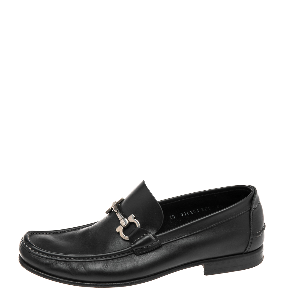 

Salvatore Ferragamo Black Leather Gancini Bit Loafers Size