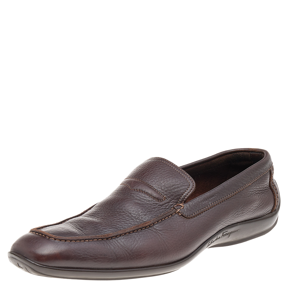 

Salvatore Ferragamo Dark Brown Leather Slip On Penny Loafers Size
