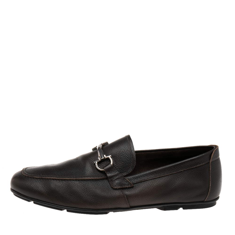 

Salvatore Ferragamo Brown Leather Gancini Slip On Loafers Size