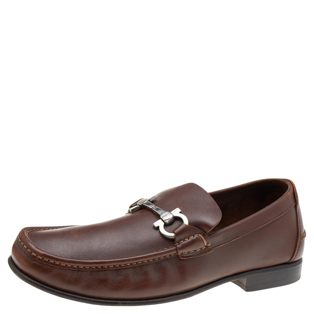 

Salvatore Ferragamo Brown Leather Gancini Bit Loafers Size 43