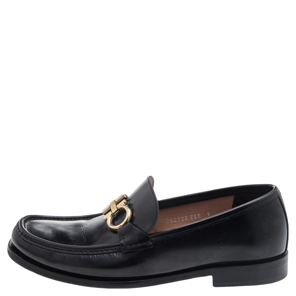 

Salvatore Ferragamo Black Leather Gancini Bit Loafers Size