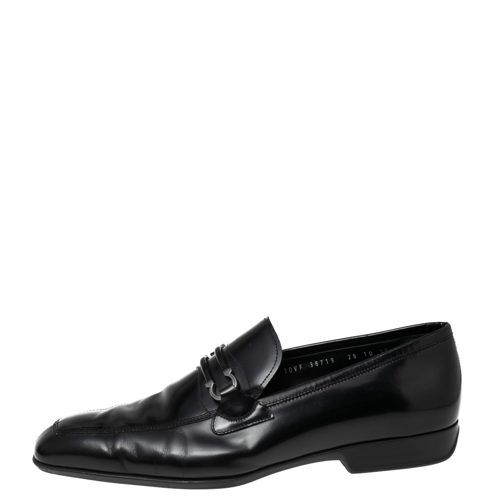 

Salvatore Ferragamo Black Leather Slip On Loafers Size