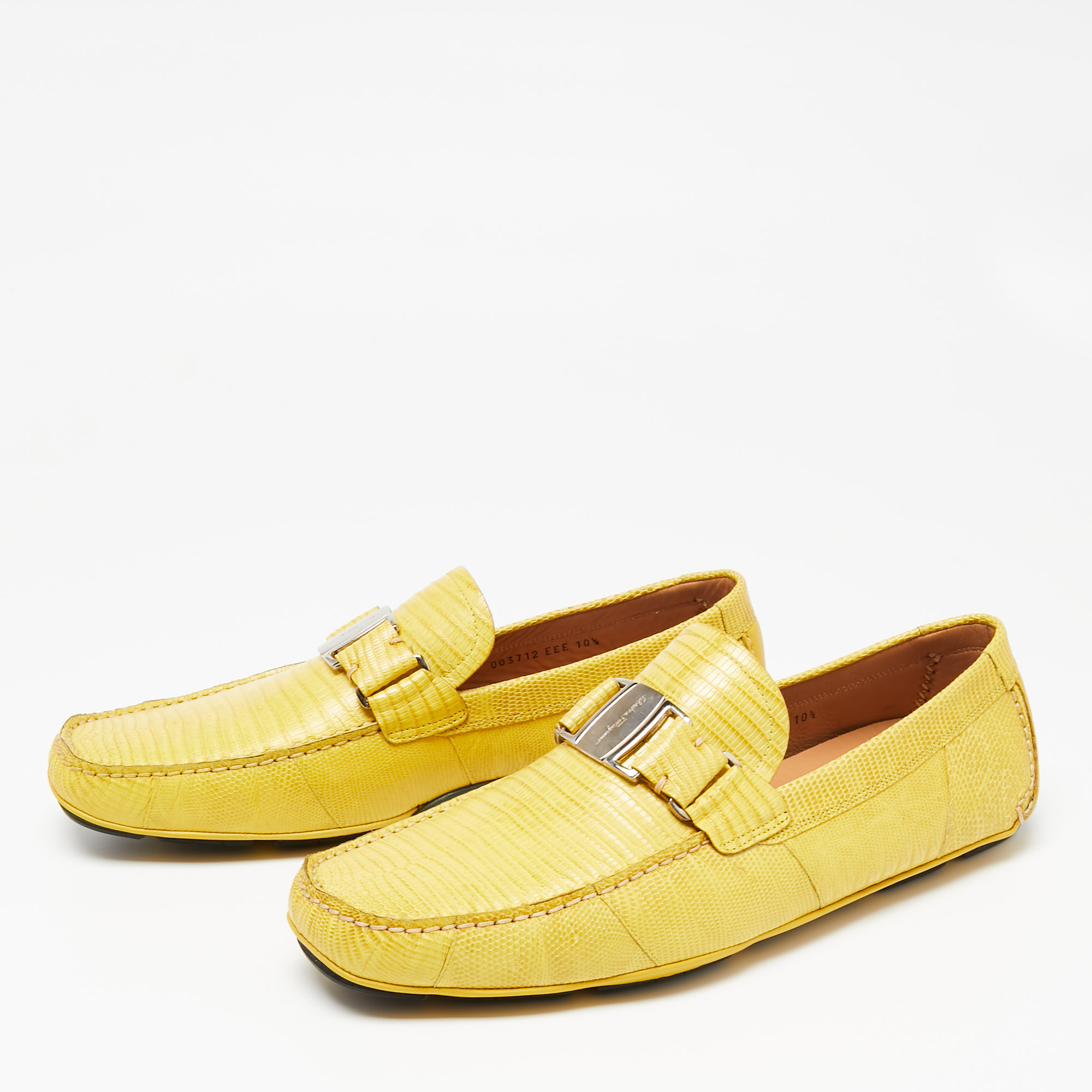 

Salvatore Ferragamo Yellow Lizard Leather Sardegna Slip On Loafers Size