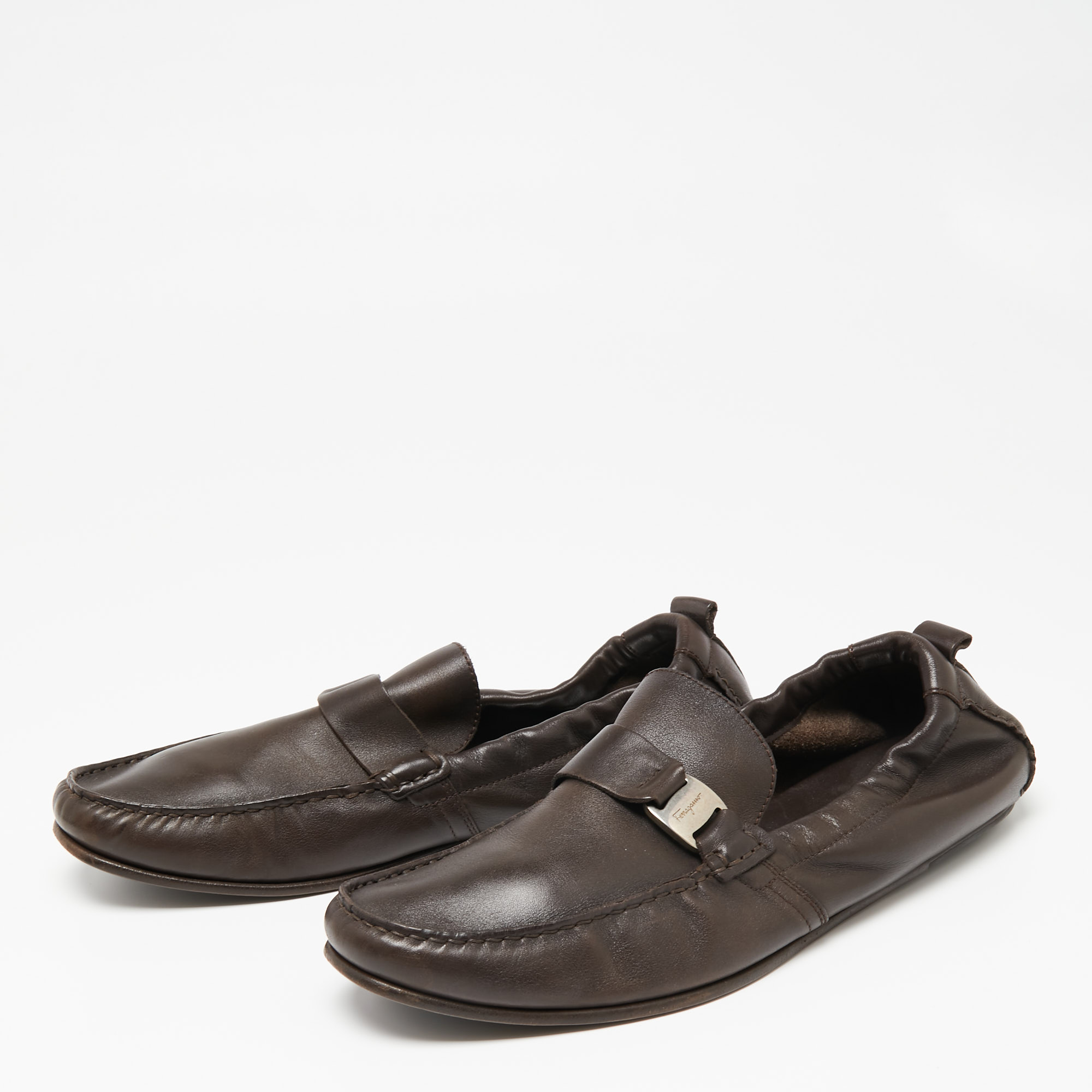 

Salvatore Ferragamo Dark Brown Leather Slip-On Loafers Size
