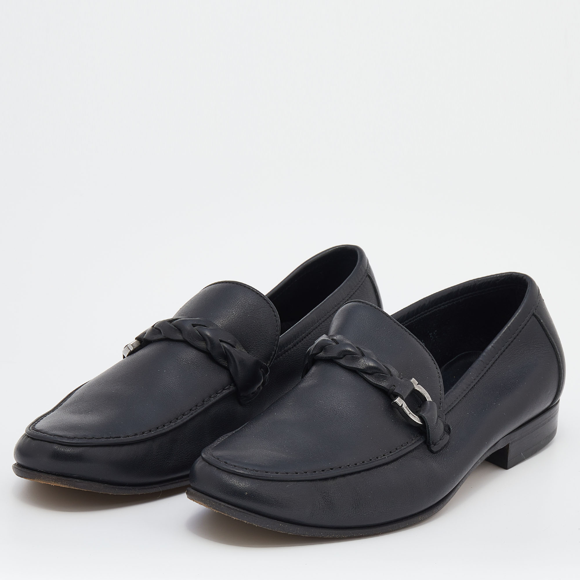 

Salvatore Ferragamo Black Leather Gancini Bit Slip On Loafers Size