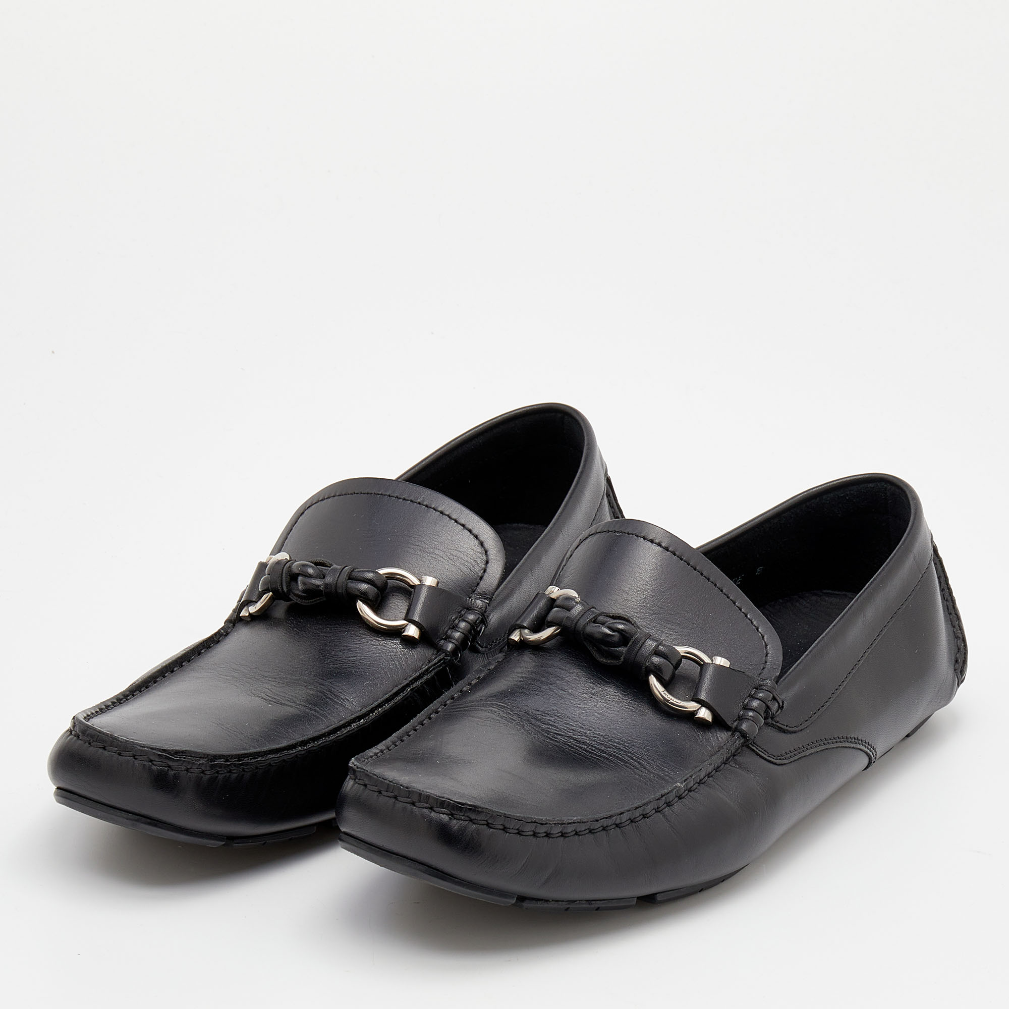 

Salvatore Ferragamo Black Leather Gancini Bit Slip On Loafers Size