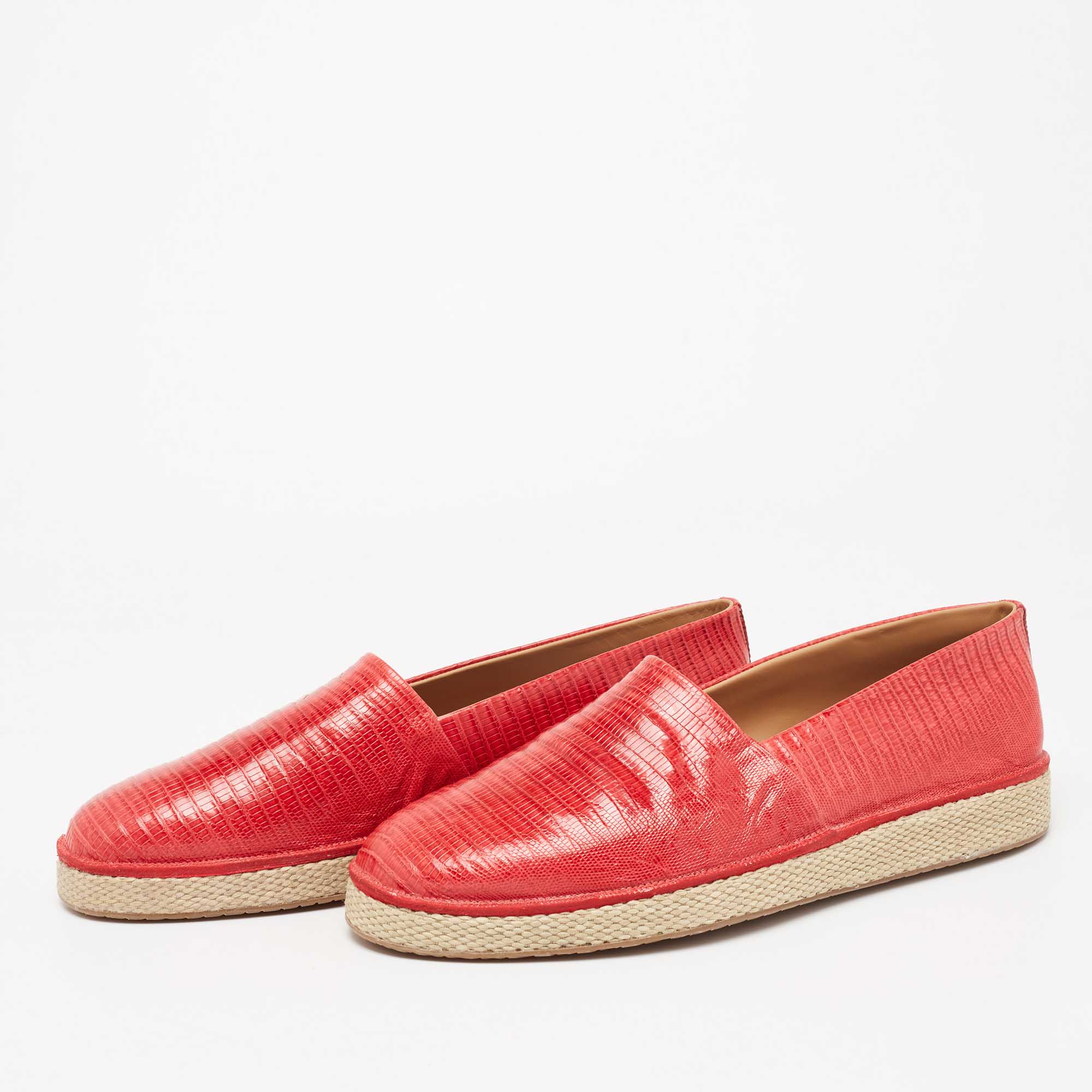 

Salvatore Ferragamo Red Lizard Leather Lampedusa Espadrilles