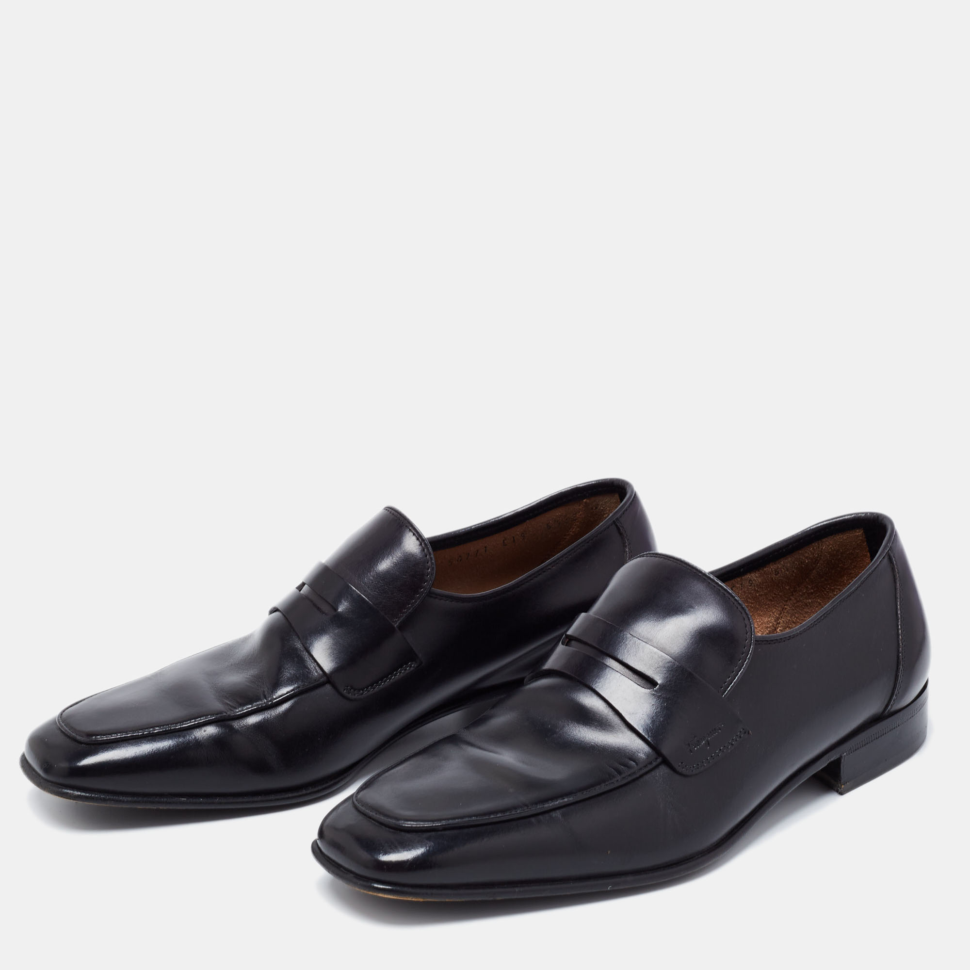 

Salvatore Ferragamo Black Leather Penny Slip On Loafers Size