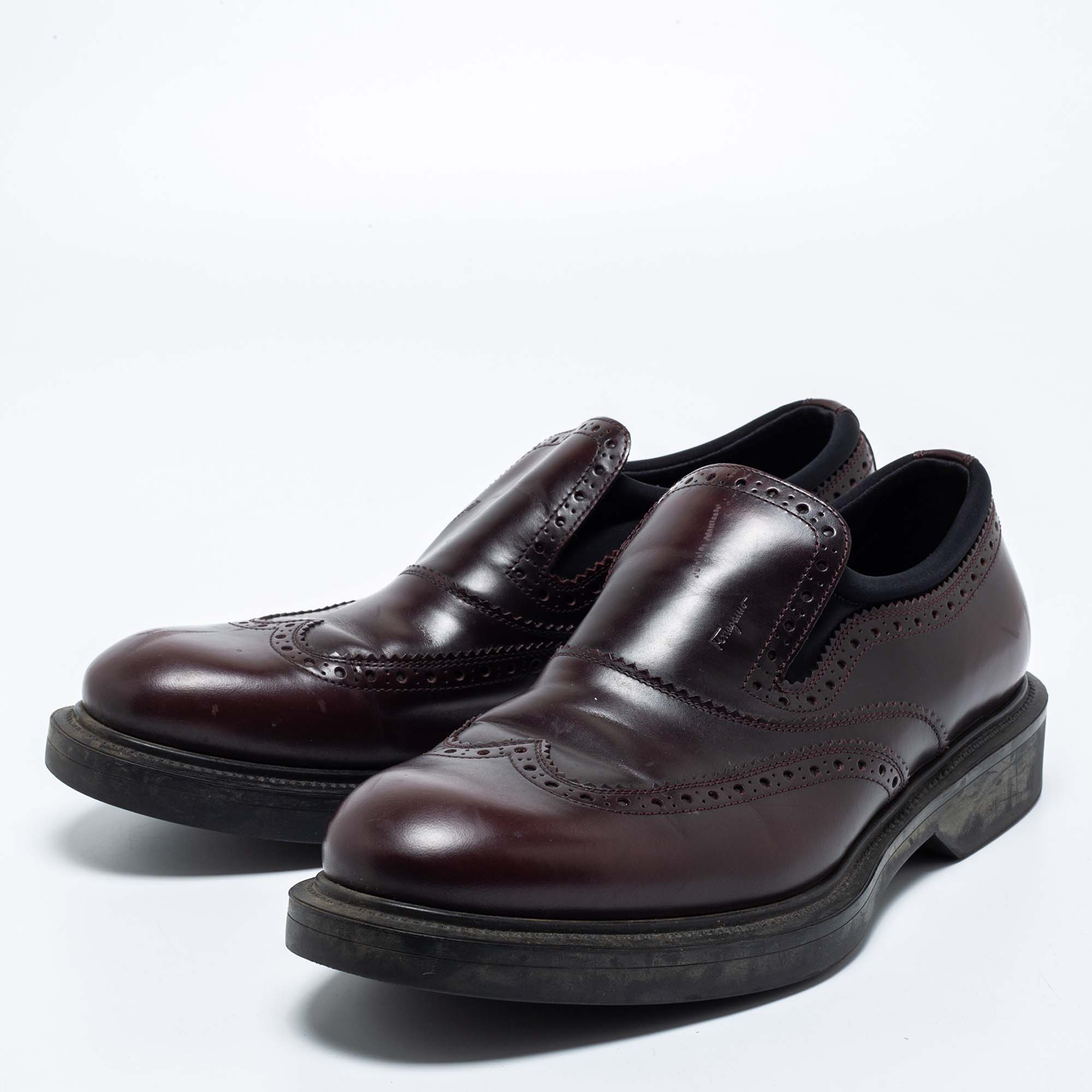 

Salvatore Ferragamo Burgundy Brogue Leather Dowling Barolo Slip-On Loafers Size