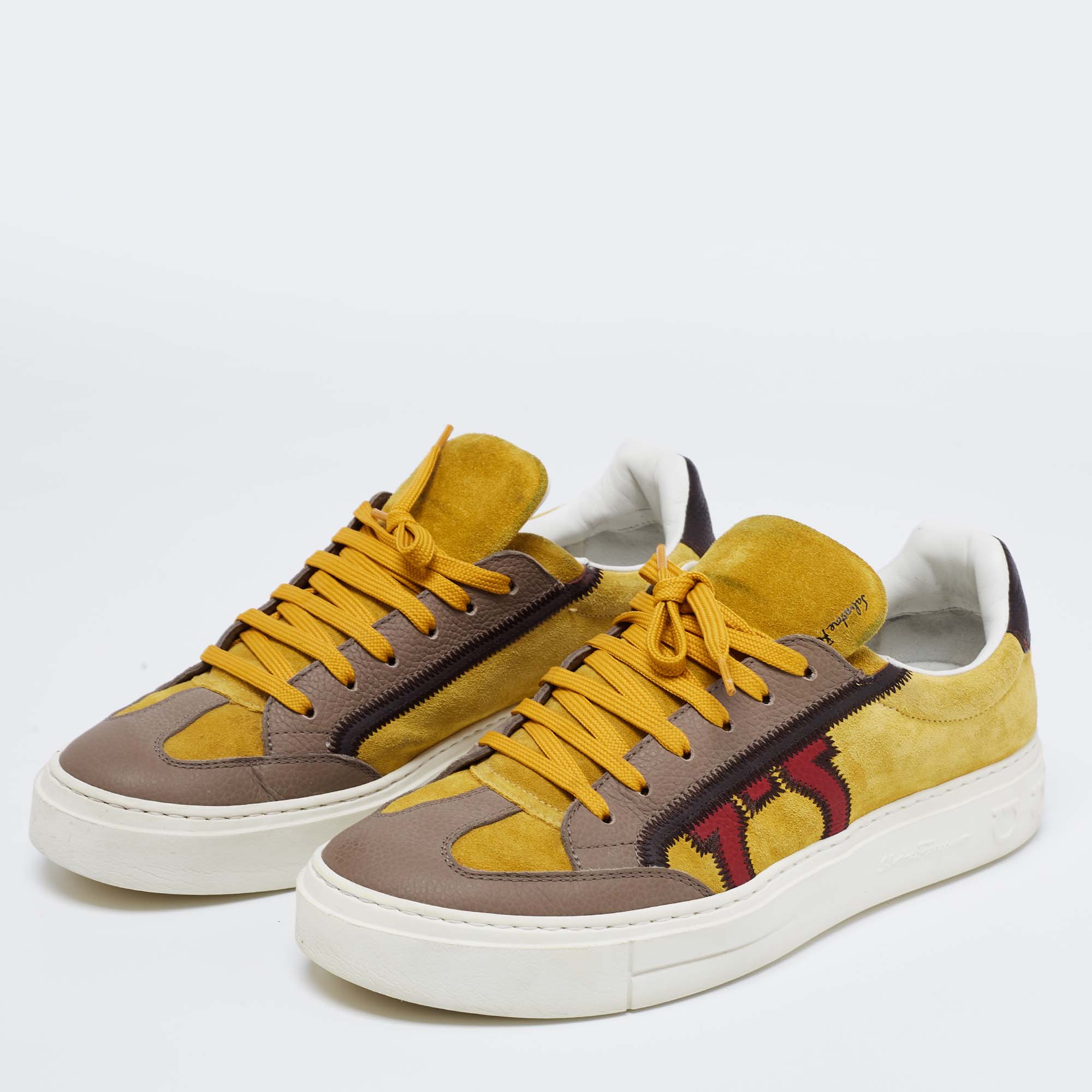 

Salvatore Ferragamo Tricolor Suede And Leather Borg 5 Low Top Sneakers Size, Yellow