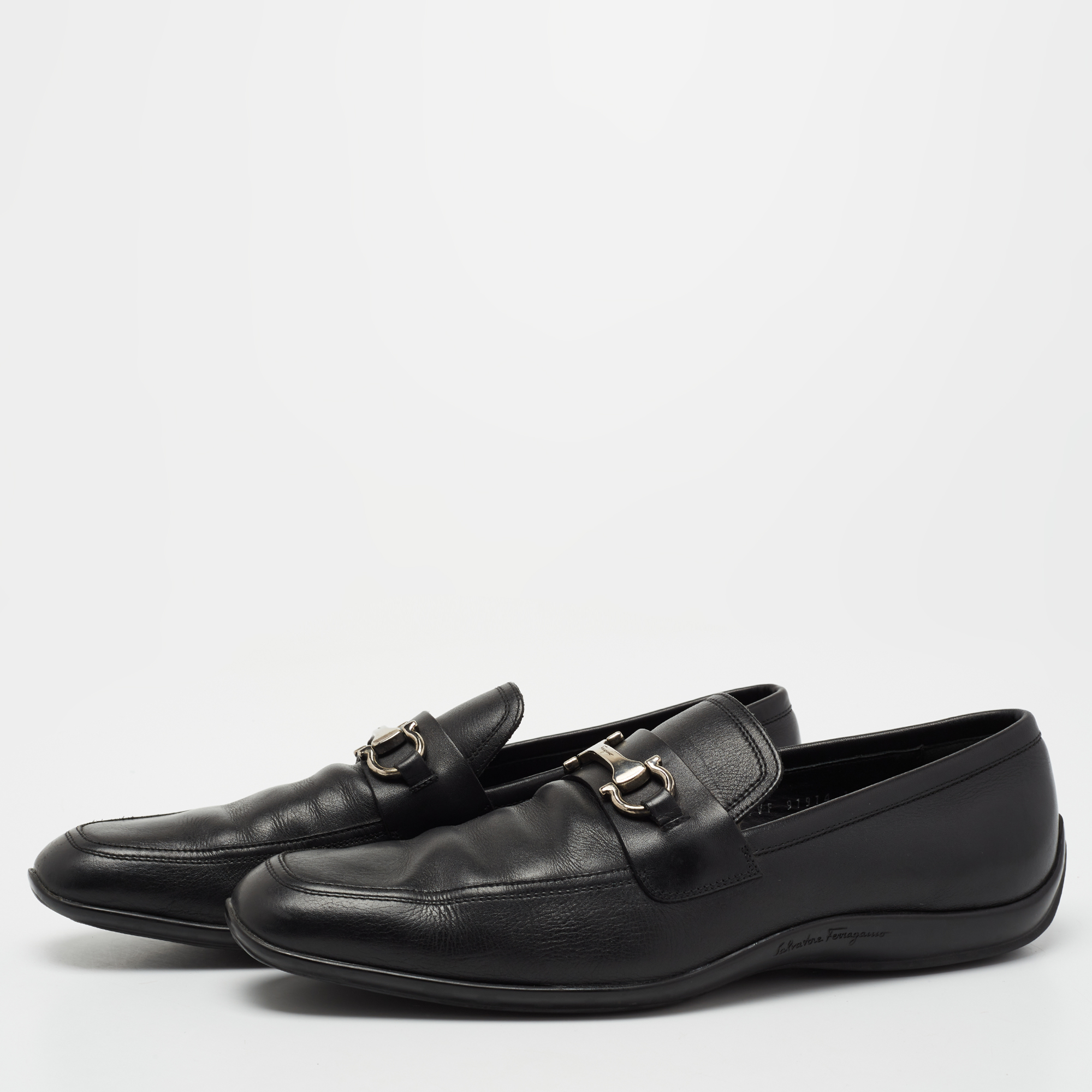 

Salvatore Ferragamo Black Leather Gancini Slip On Loafers Size