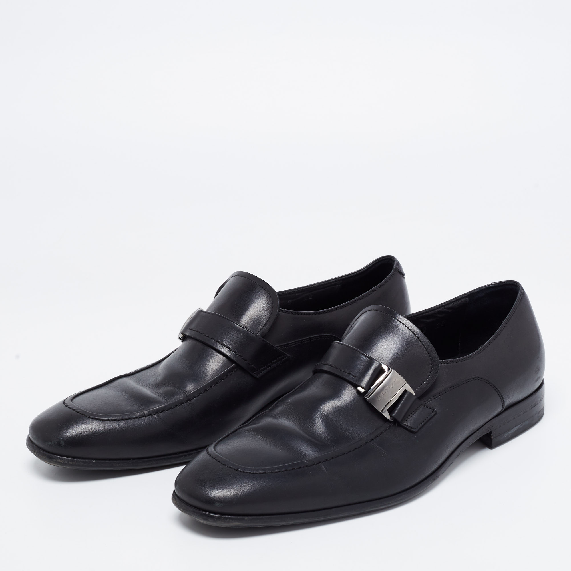 

Salvatore Ferragamo Black Leather Mattia Buckle Loafers Size