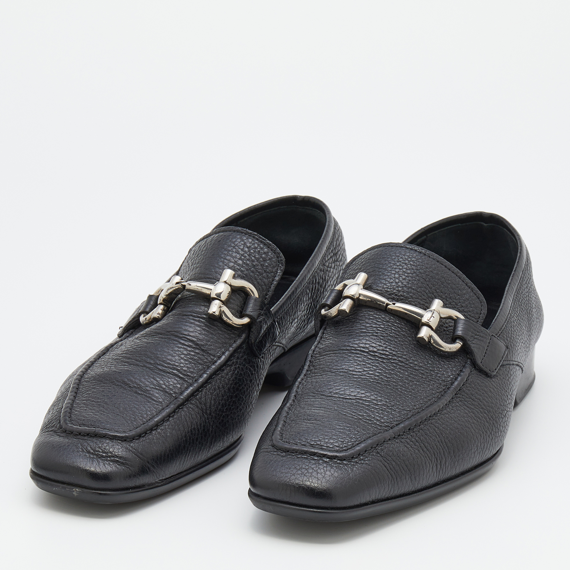 

Salvatore Ferragamo Black Leather Mason Gancio Bit Slip On Loafers Size