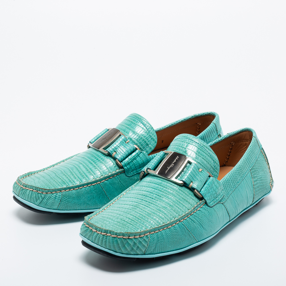 

Salvatore Ferragamo Green Lizard Leather Sardegna Loafers Size, Blue