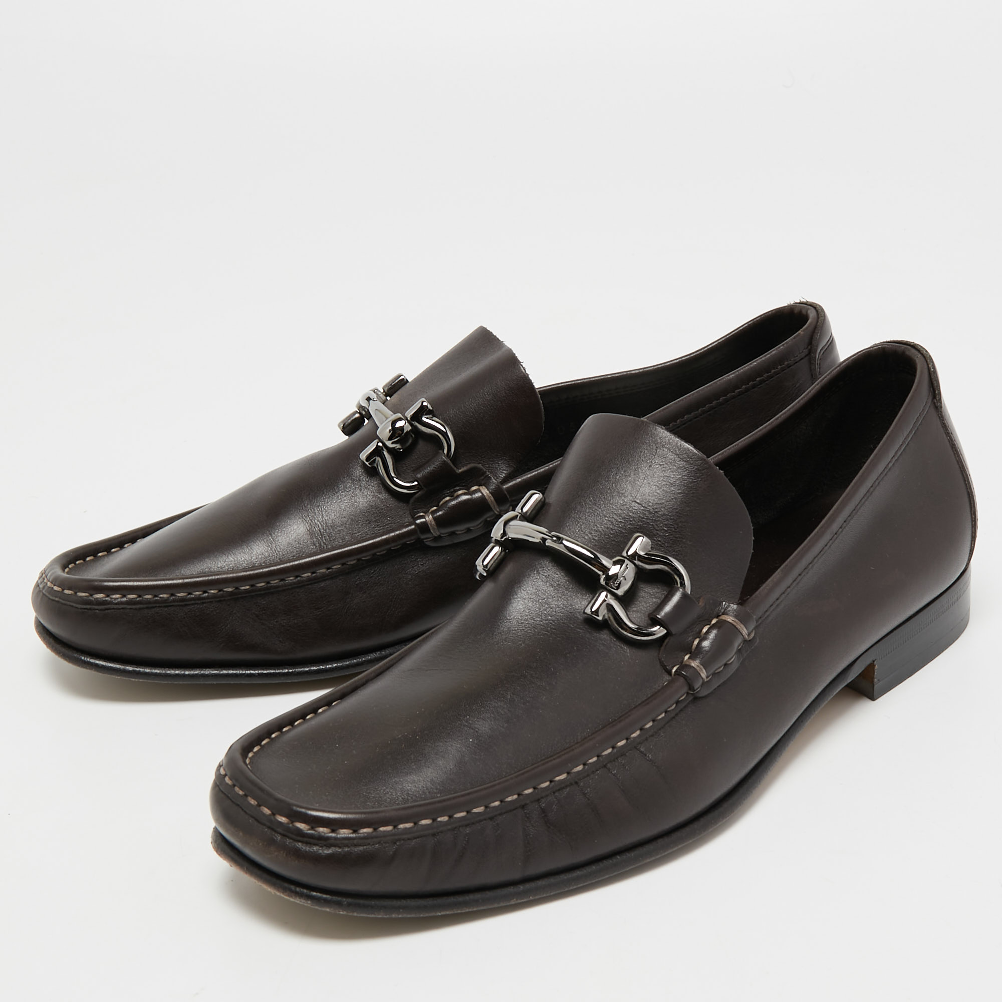 

Salvatore Ferragamo Brown Leather Gancini Loafers Size