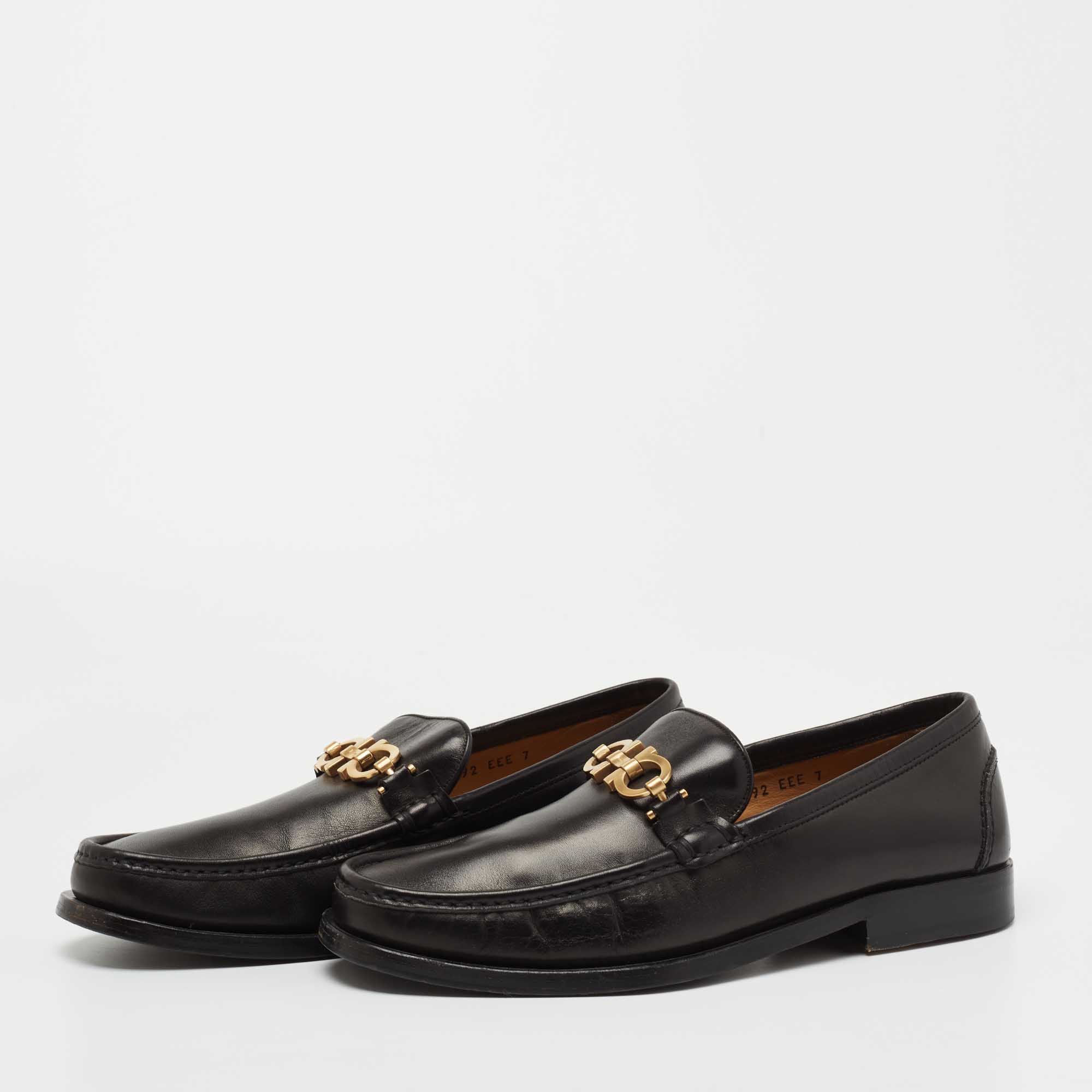 

Salvatore Ferragamo Black Leather Slip On Loafers Size