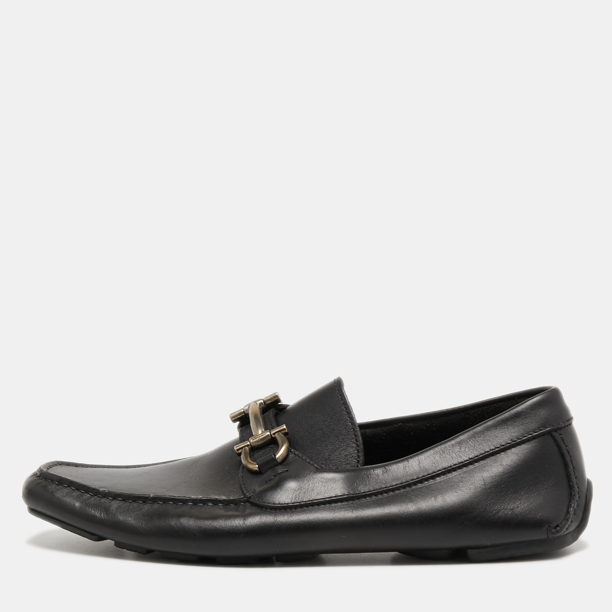 Pre-owned Salvatore Ferragamo Black Leather Slip On Loafers Size 42