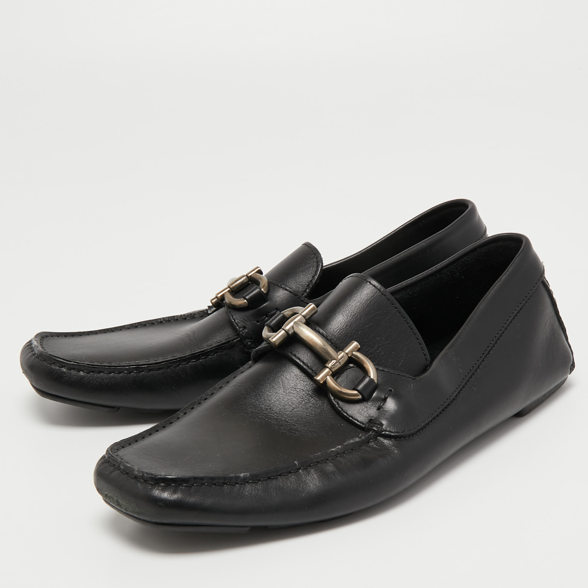 

Salvatore Ferragamo Black Leather Slip On Loafers Size