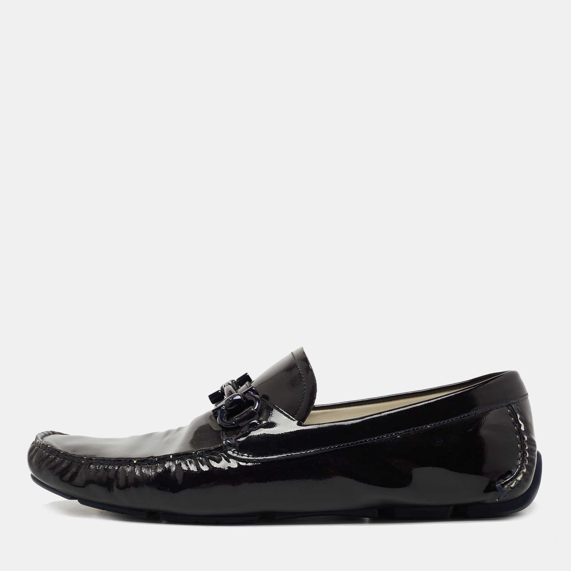 Pre-owned Ferragamo Dark Purples Patent Leather Mason Loafers Size 44