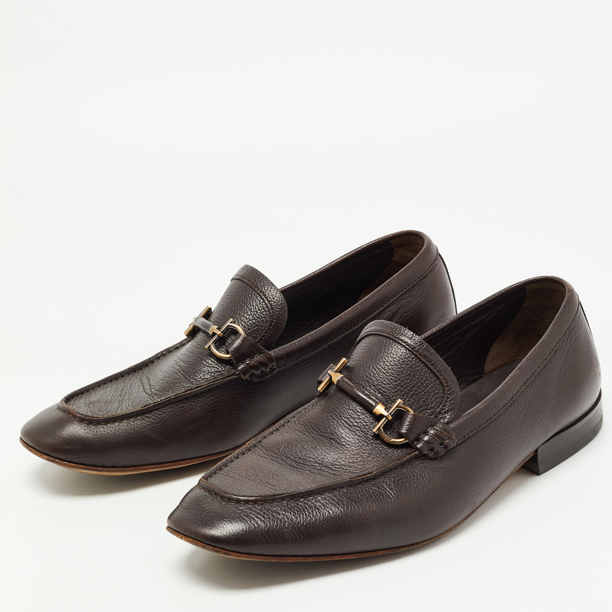 

Salvatore Ferragamo Brown Horsebit Slip On Leather Loafers Size