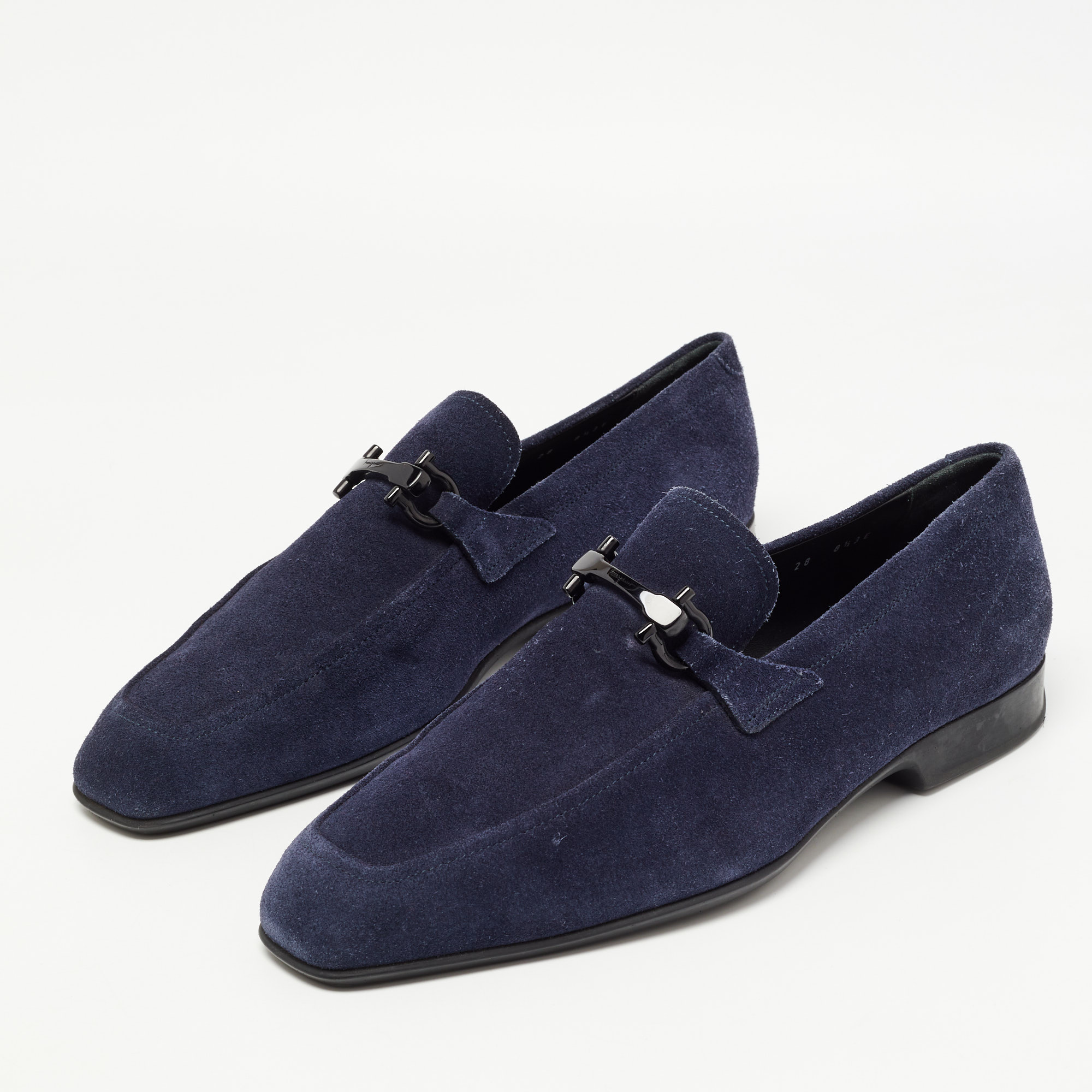 

Salvatore Ferragamo Navy Blue Suede Gancini Loafers Size