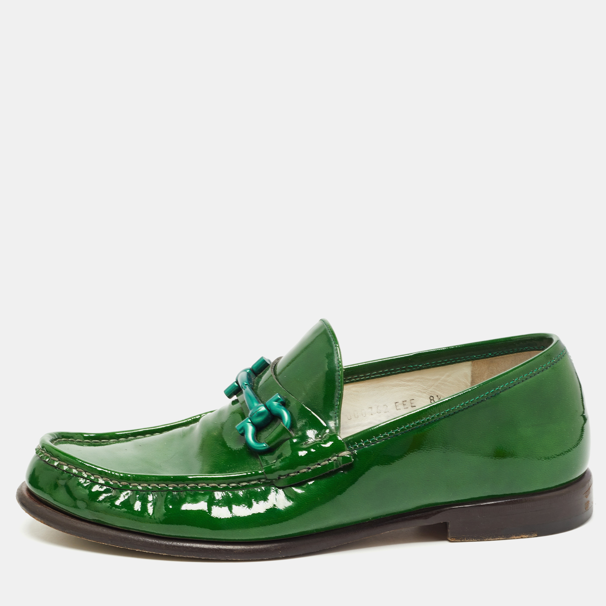 Pre-owned Ferragamo Green Patent Leather Mason Loafers Size 42.5