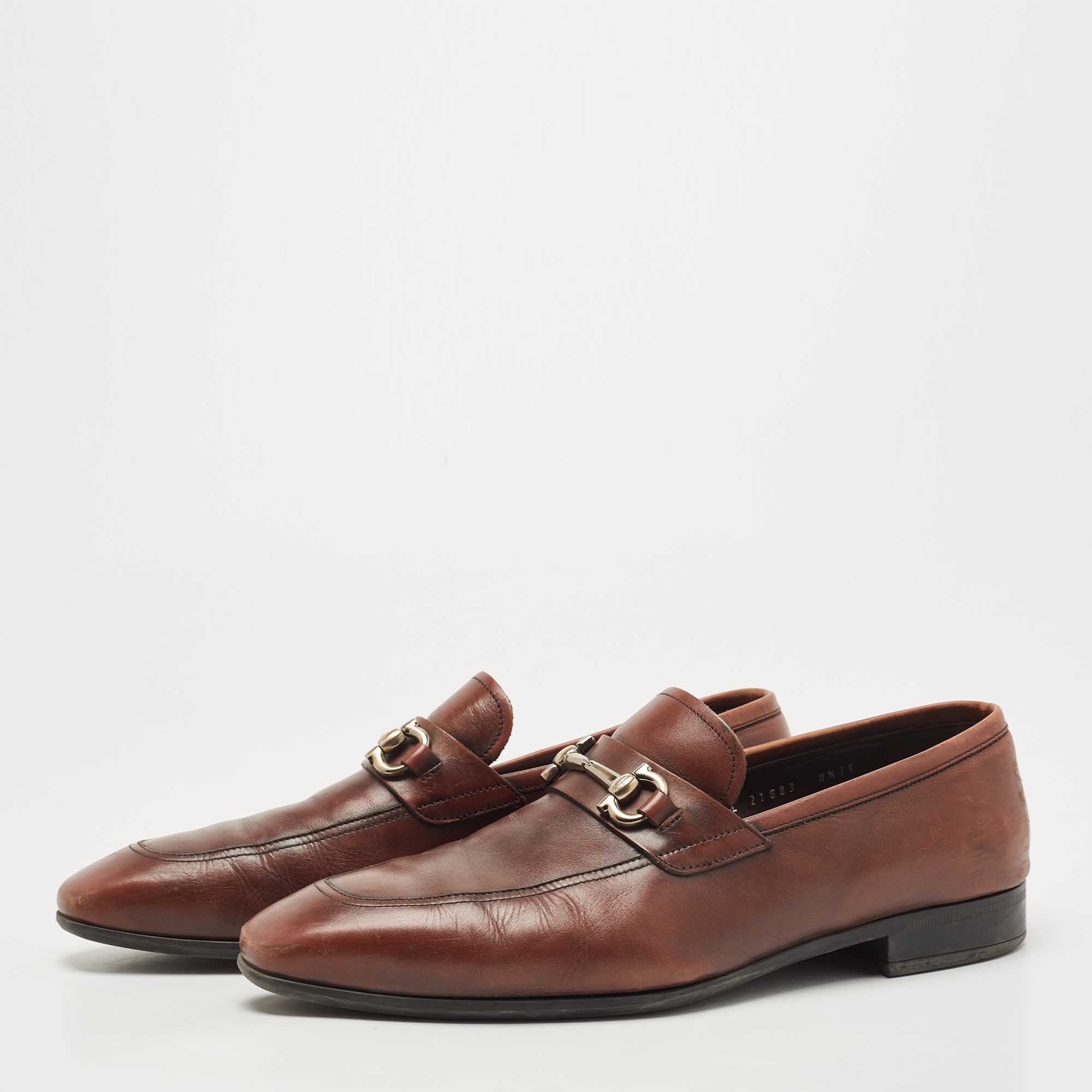 

Salvatore Ferragamo Brown Leather Gancini Bit Slip On Loafers Size