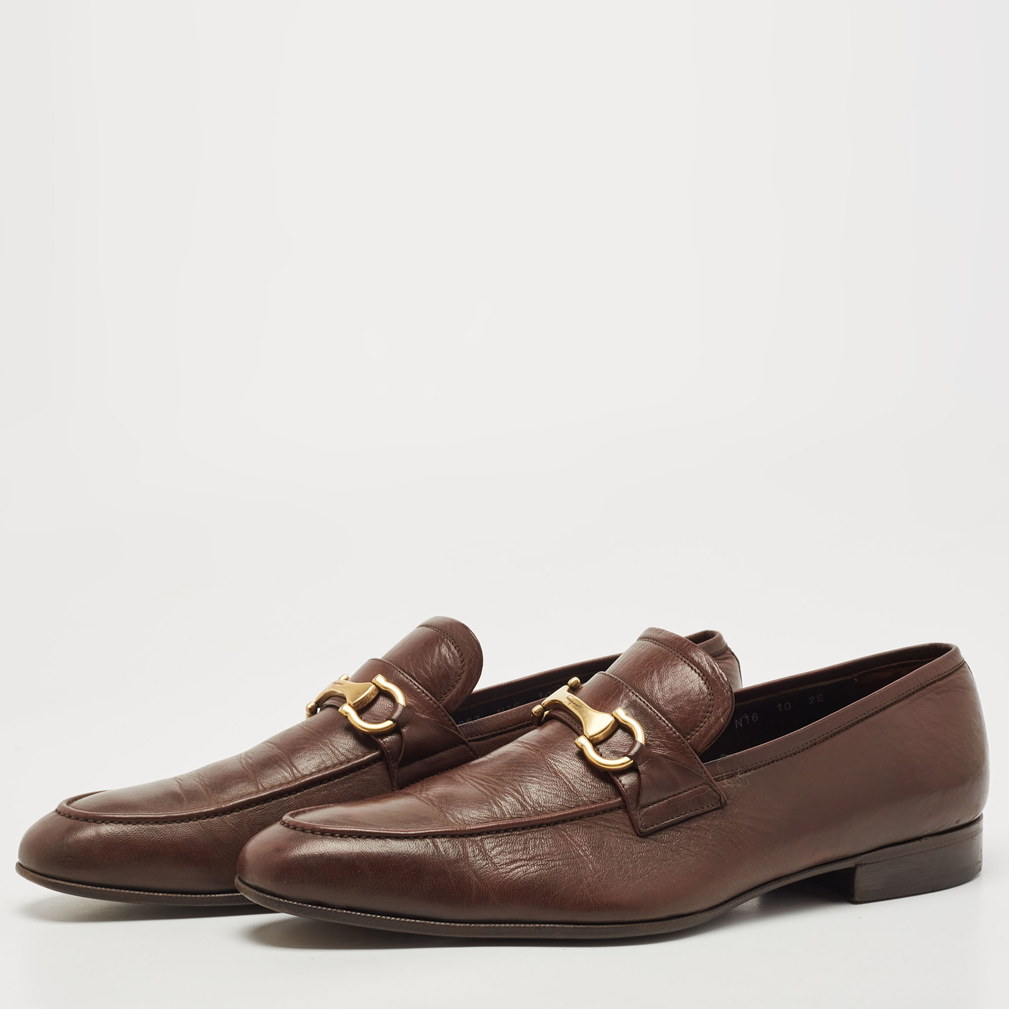 

Salvatore Ferragamo Brown Leather Horsebit Slip On Loafers Size