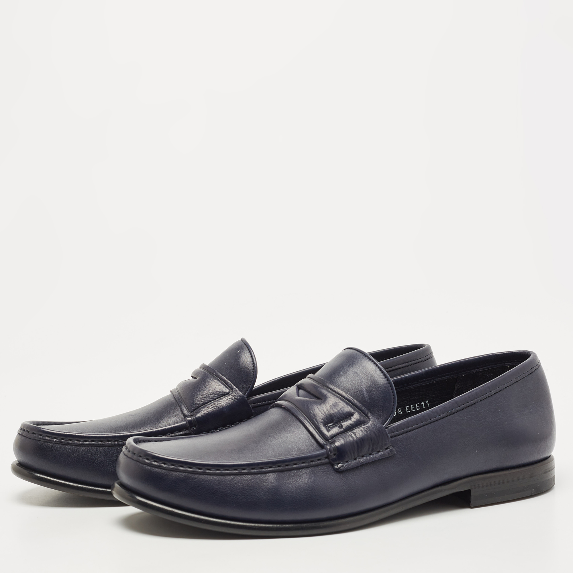 

Salvatore Ferragamo Blue Leather Penny Slip On Loafers Size