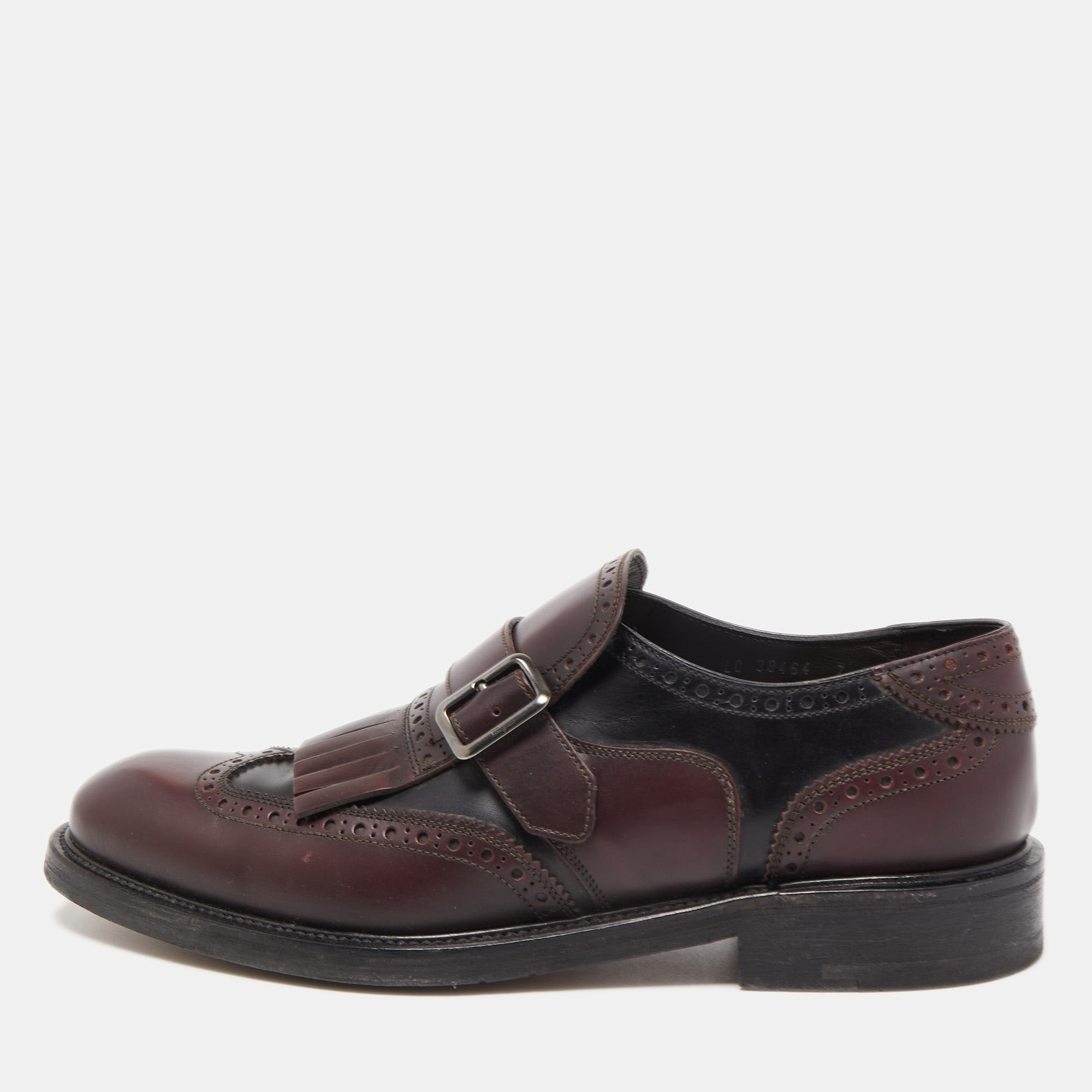 

Salvatore Ferragamo Burgundy/Black Brogue Leather Genesis Fringe Loafers Size 41