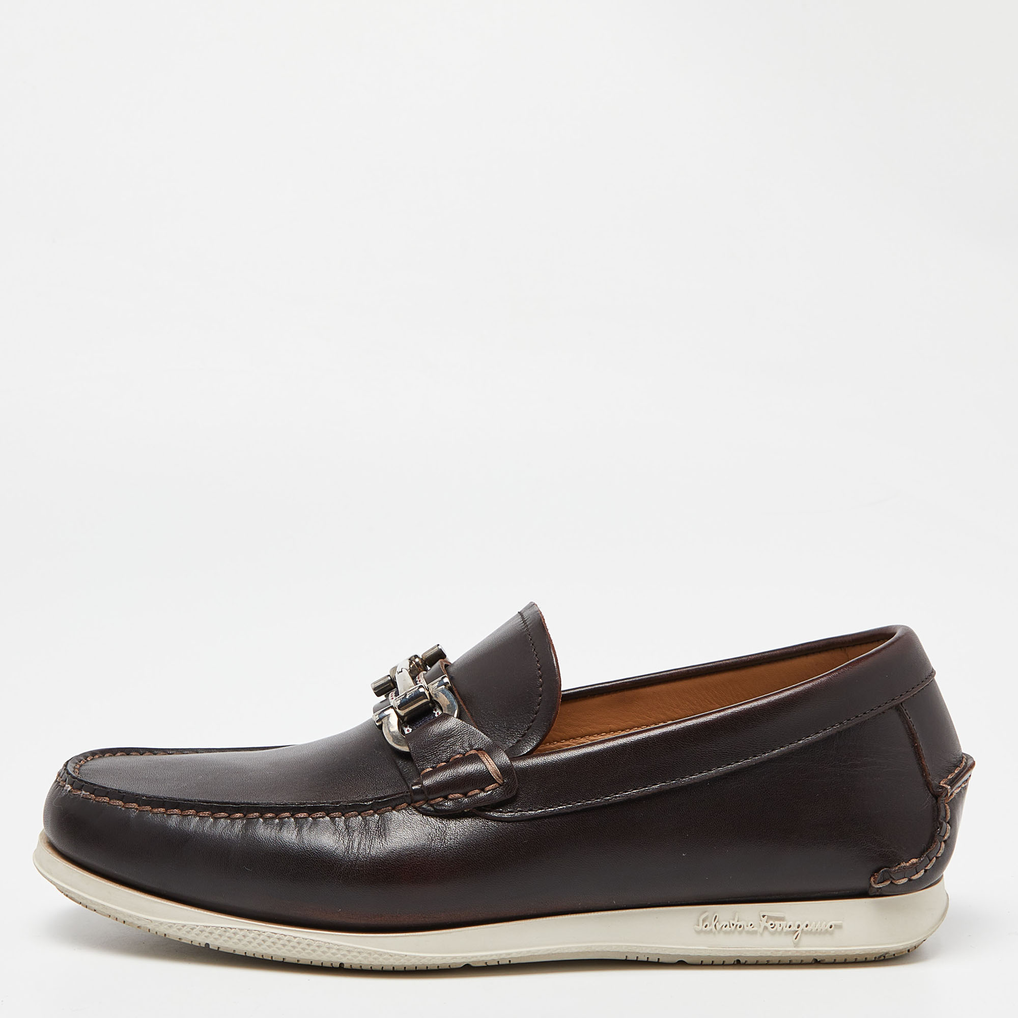 

Salvatore Ferragamo Brown Leather Gancini Loafers Size