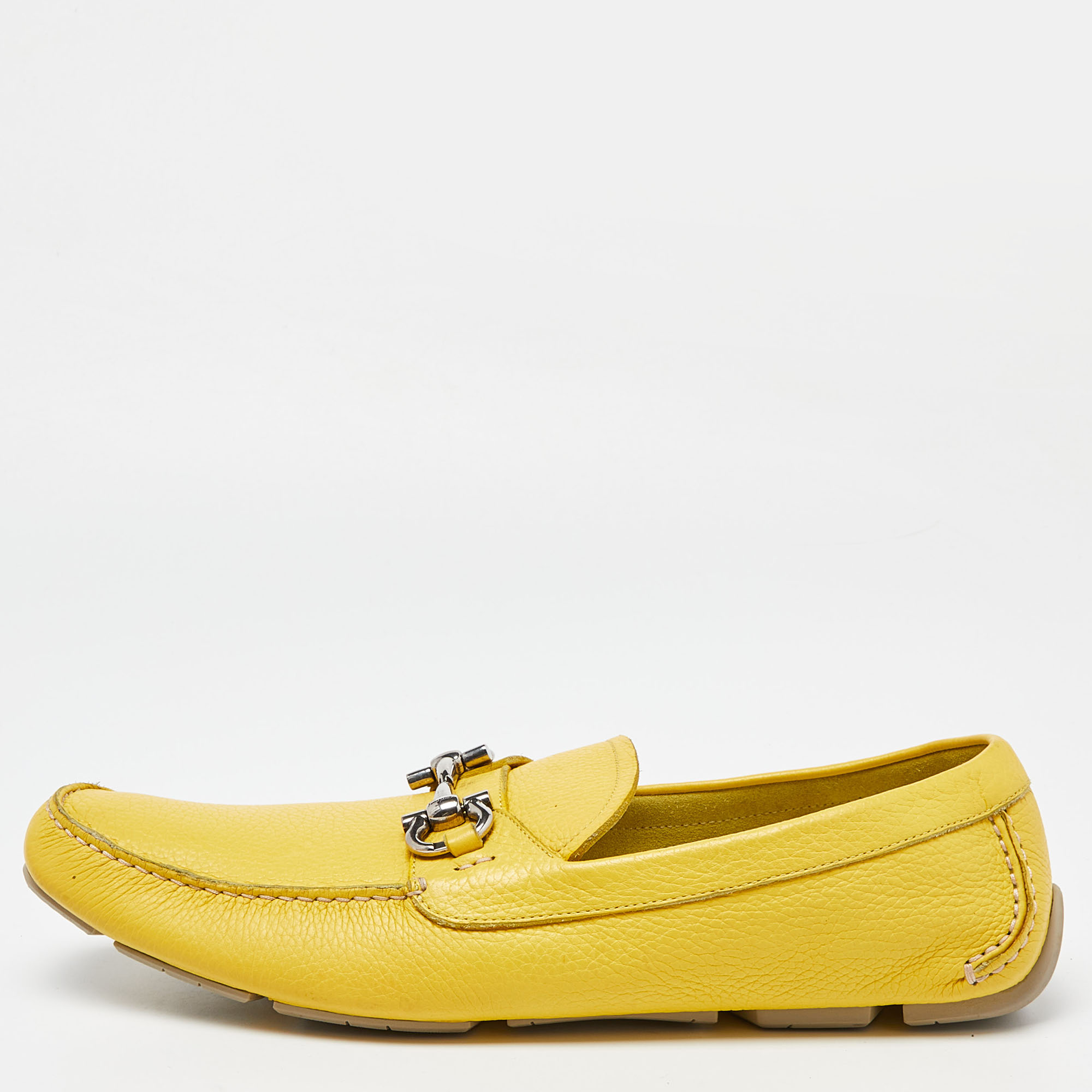Pre-owned Ferragamo Yellow Leather Parigi Slip On Loafers Size 48