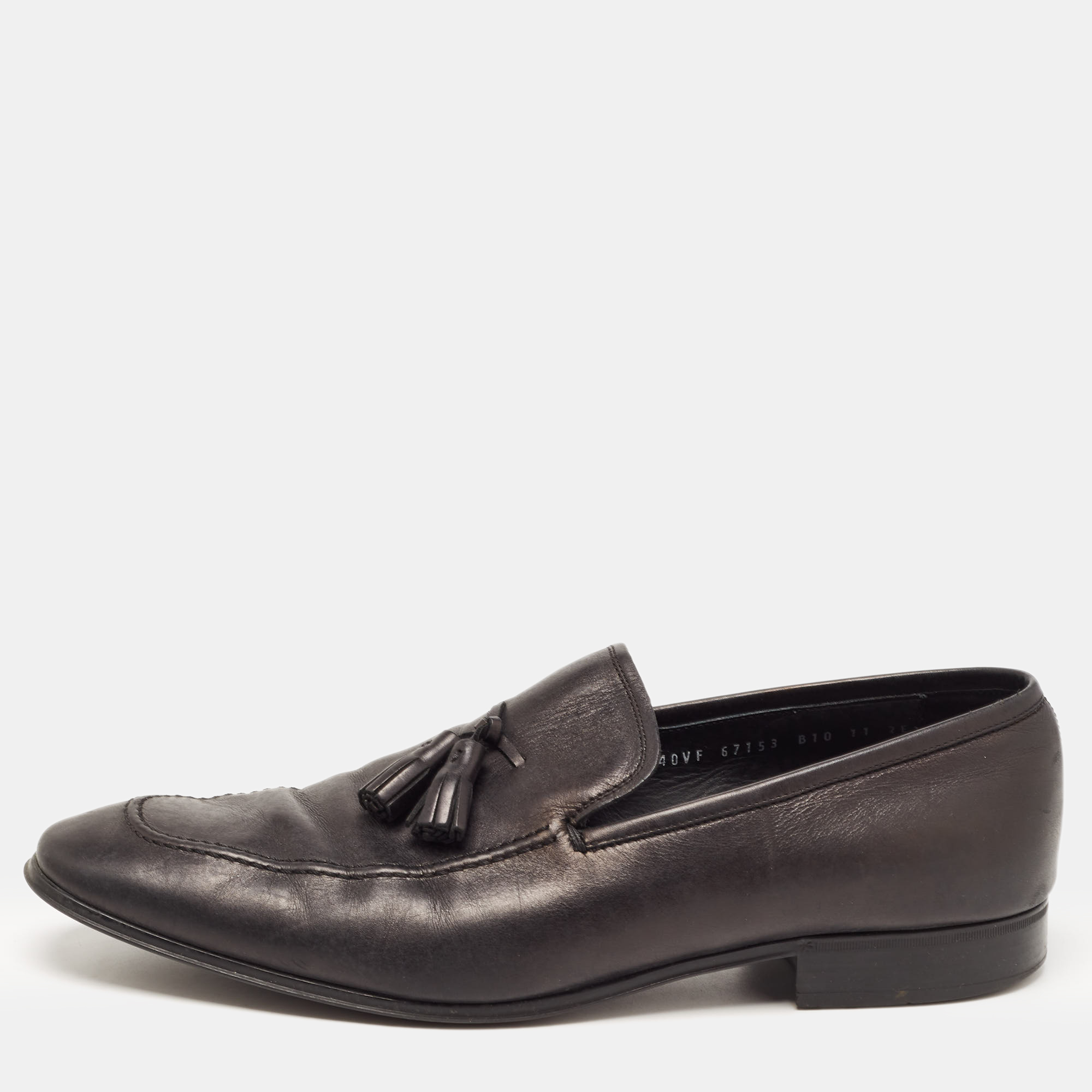 Pre-owned Ferragamo Black Leather Loreno Tassel Slip On Loafers Size 45