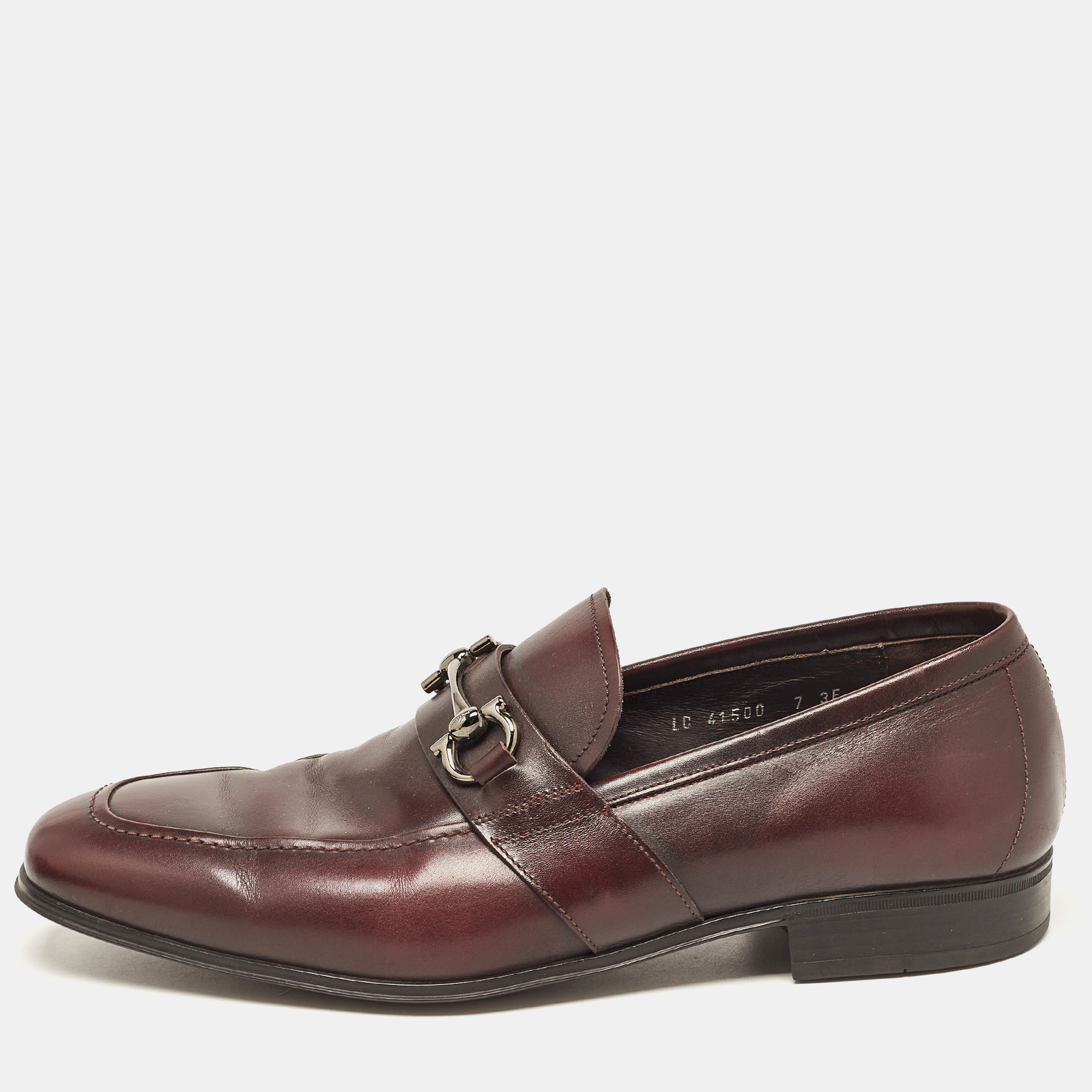 

Salvatore Ferragamo Brown Leather Gancini Bit Slip On Loafers Size