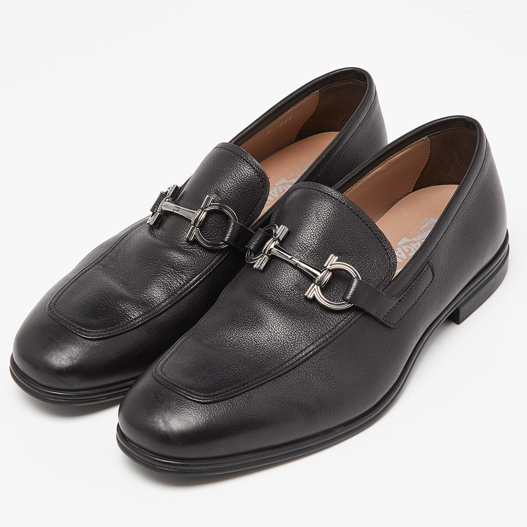 

Salvatore Ferragamo Black Leather Horsebit Slip On Loafers Size