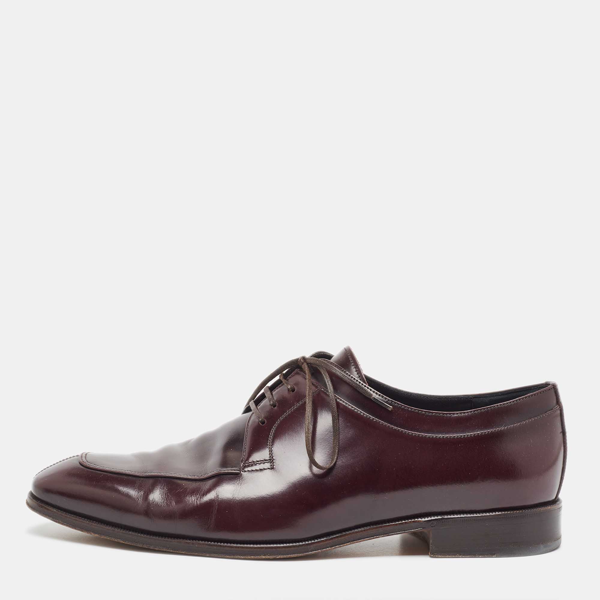Pre-owned Ferragamo Burgundy Leather Lanier Lace Up Derby Size 44