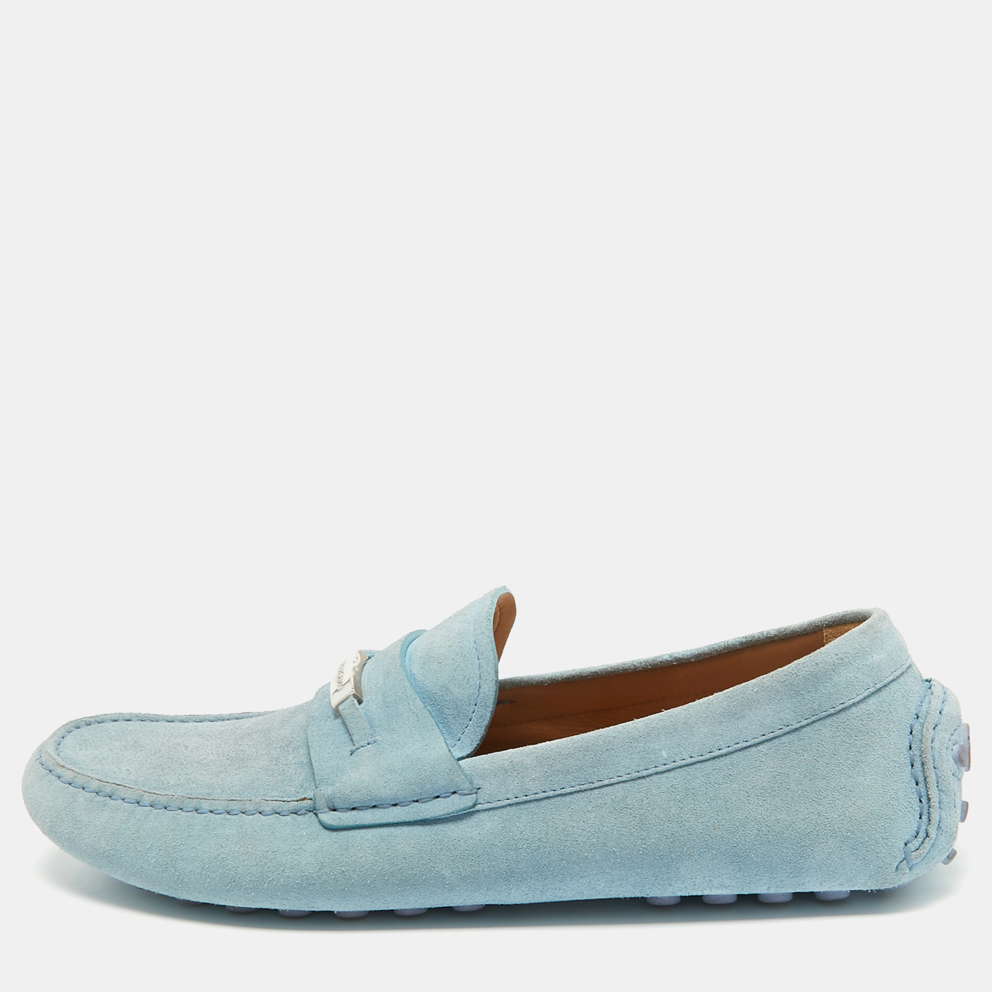 

Salvatore Ferragamo Blue Suede Slip On Loafers Size