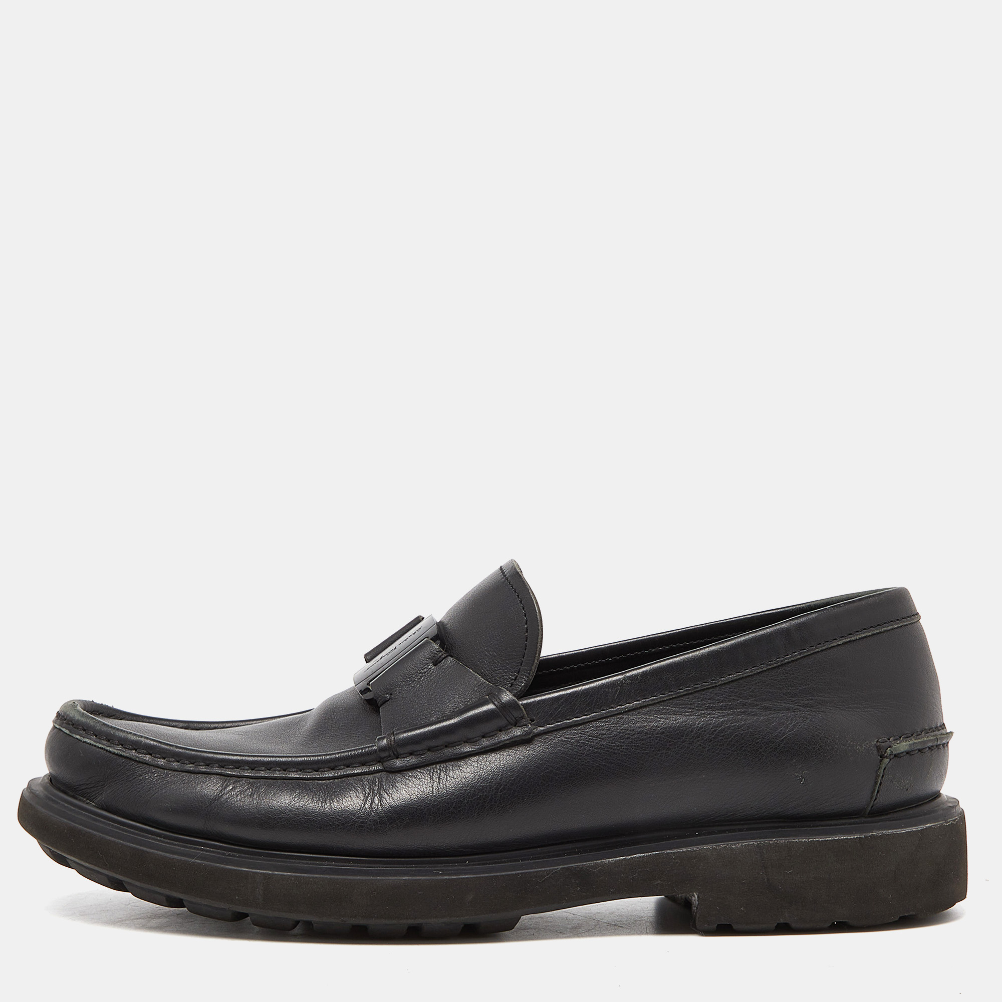 Pre-owned Ferragamo Black Leather Loafers Size 44