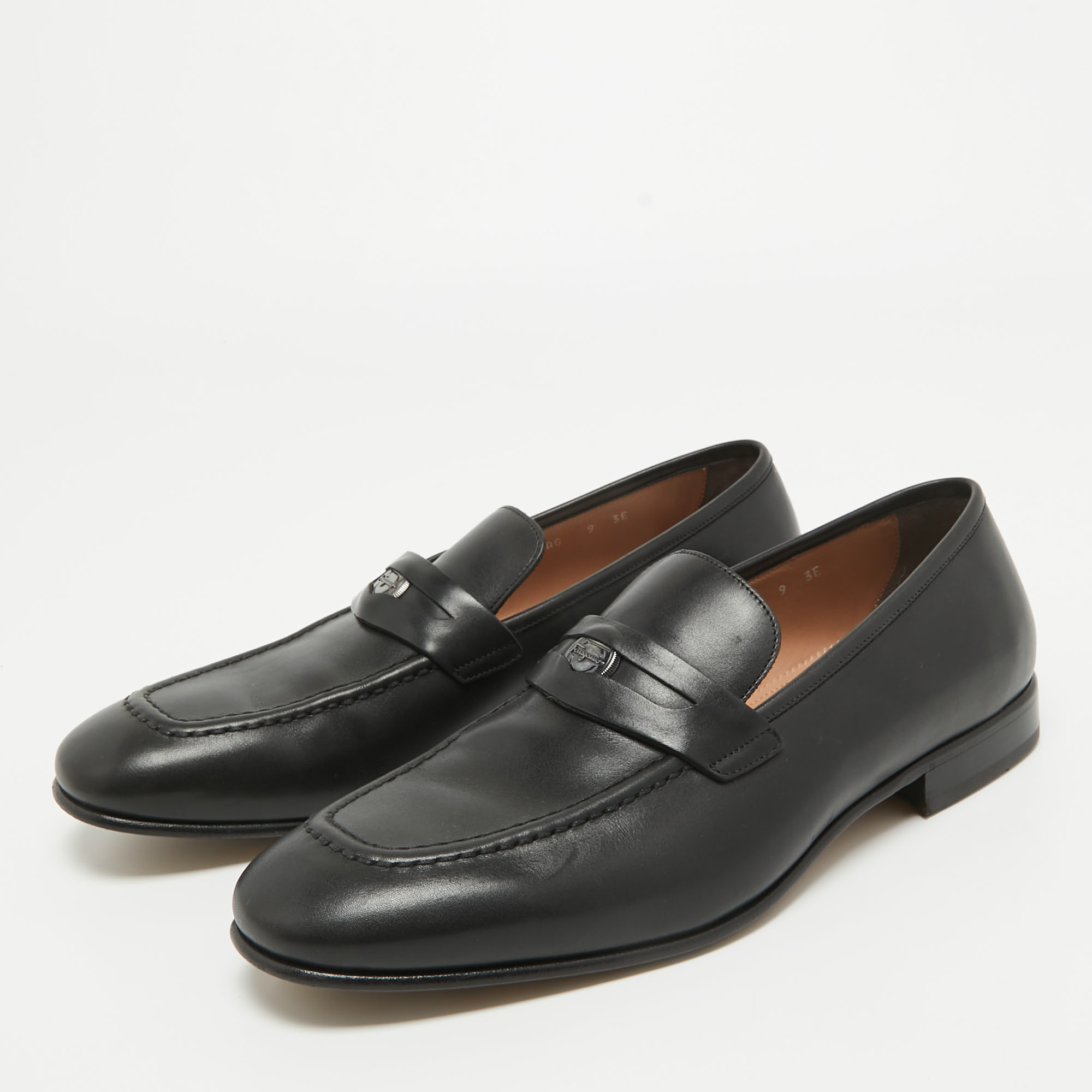 

Salvatore Ferragamo Black Leather Slip On Loafers Size