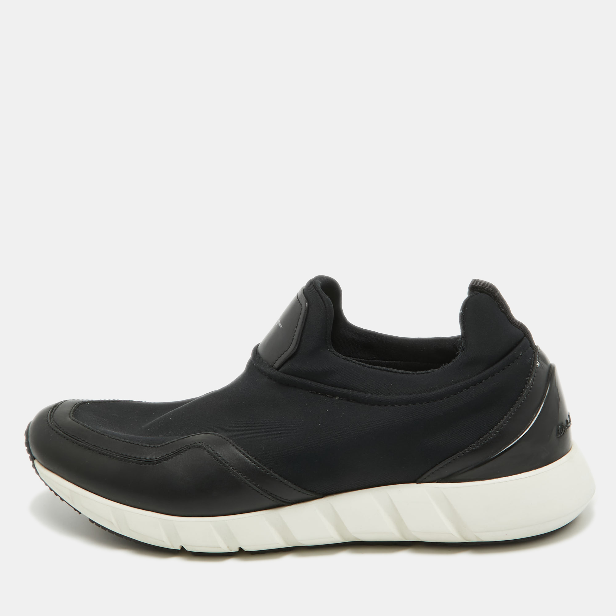 

Salvatore Ferragamo Black Fabric and Leather Slip On Sneakers Size