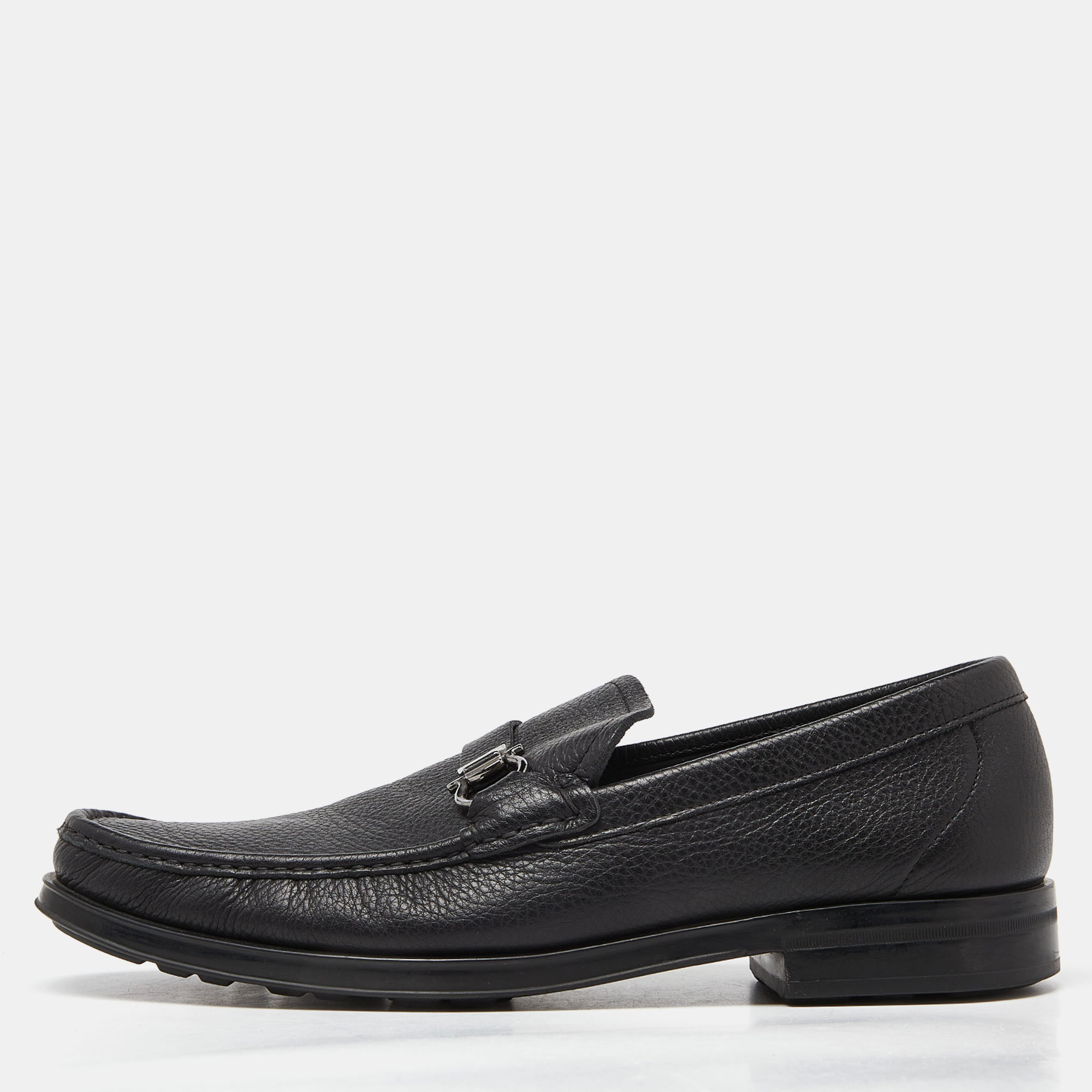 Pre-owned Ferragamo Black Leather Gancini Bit Loafers Size 41