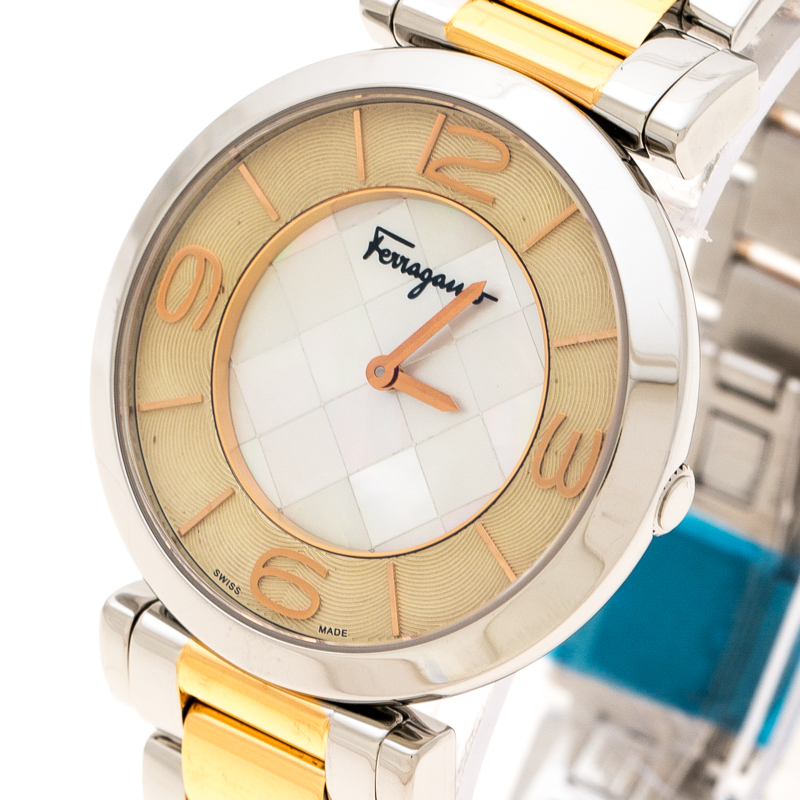 

Salvatore Ferragamo Mother Pearl Two-Tone Stainless Steel Gancino FG3060014 Women's Wristwatch, Silver
