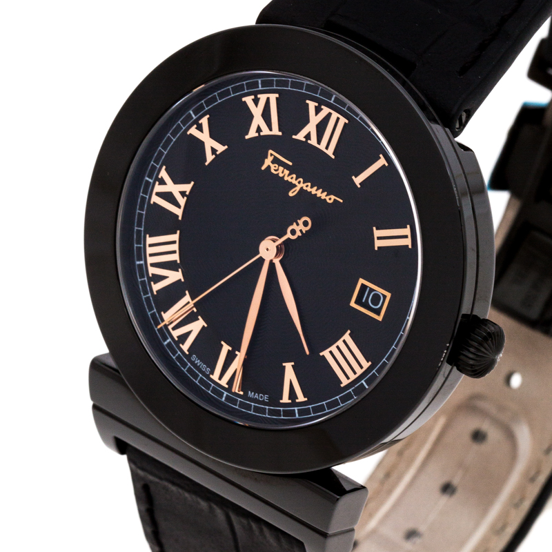 

Salvatore Ferragamo Black PVD Coated Stainless Steel Grande Maison F71 Men's Wristwatch